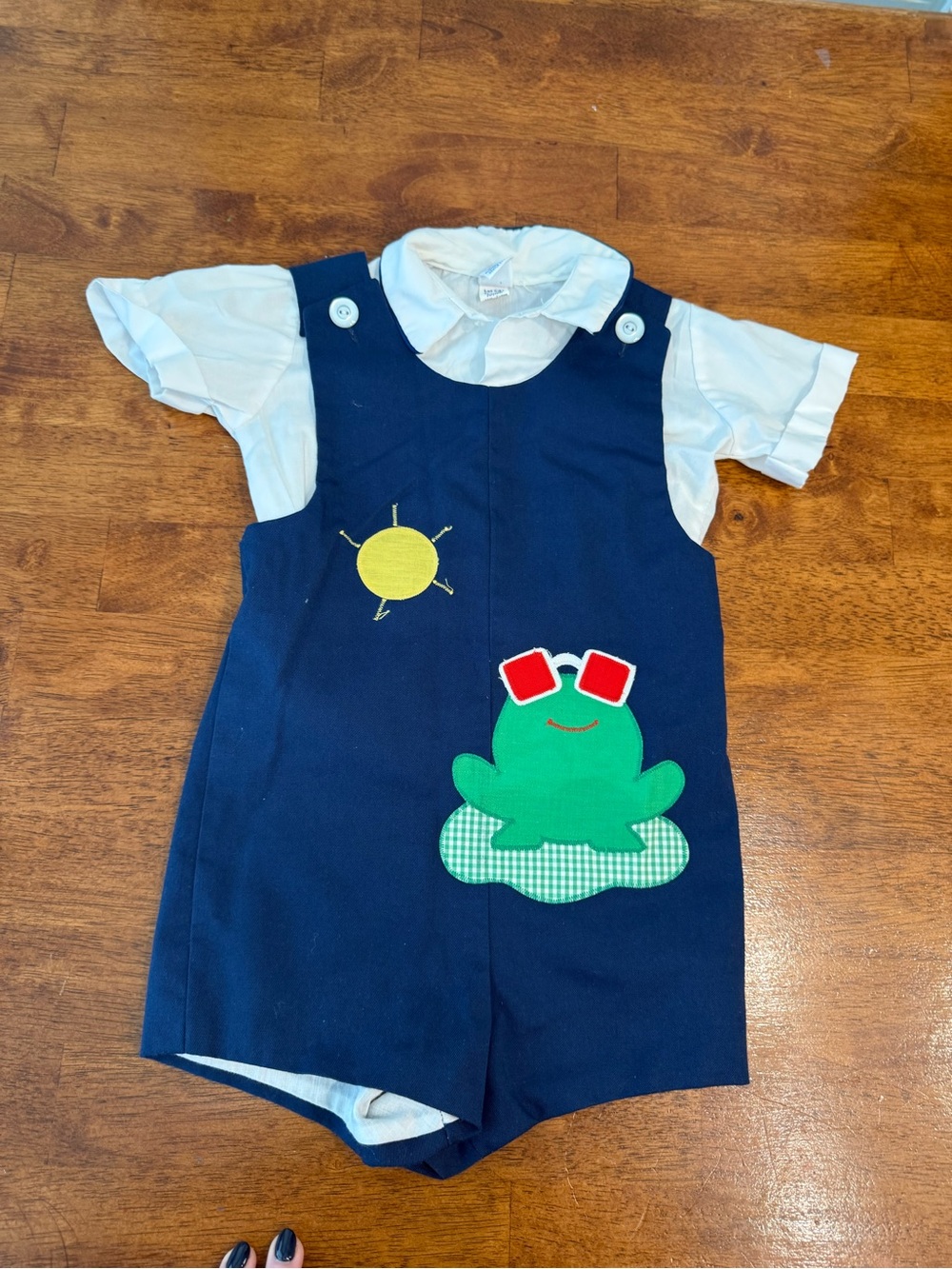 VTG Imp Originals Boy Navy Frog Sunglasses Jon Jon Romper Shirt Set Size 3T